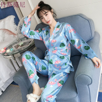 日式和服睡衣女秋夏冰丝长袖甜美可爱仿真丝绸薄款春秋家居服套装