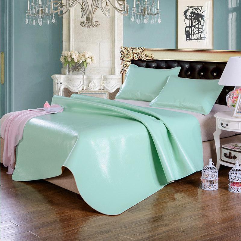 家柏饰(CORATED)头层水牛皮凉席1.8米床无铬鞣彩绘牛皮席三件套 1.5m纯色软席 苹果绿 1.2m（4英尺）床