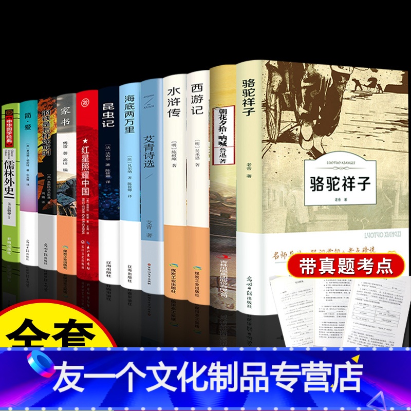 [友一个正版]初中生名著全套十二本 中学生课外阅读书籍朝花夕拾鲁迅七年级书海底两万里骆驼祥子12西游记原著简爱初一语文