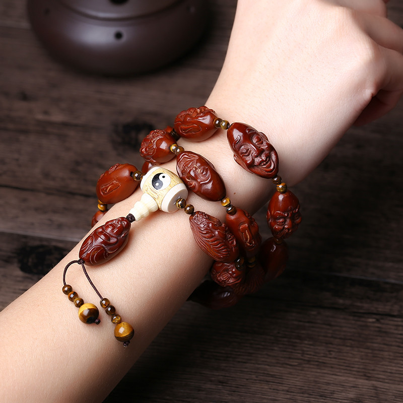 机刷包浆橄榄核刻十八罗汉佛珠手链红油老核手串手持包邮男女送女朋友