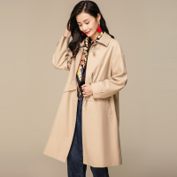 恒源祥中长款风衣女小众设计感抽绳收腰外套2024秋单排搭扣大衣 160/S 烟灰