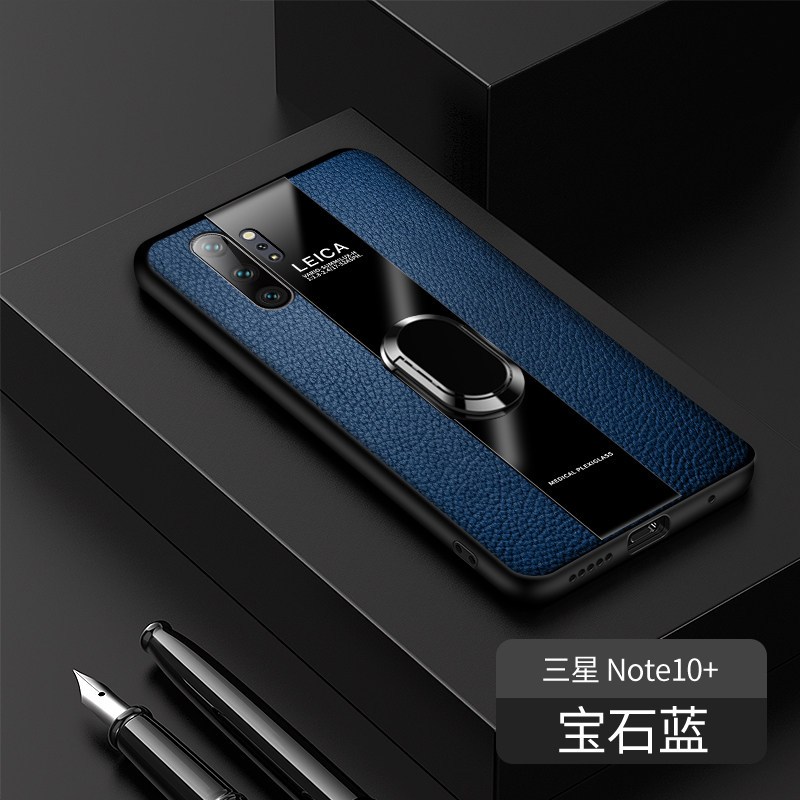 [送钢化膜]高铭宣三星note10手机壳三星note10+保时捷商务指环支架男士星超薄防 note10+[宝石蓝]指环款