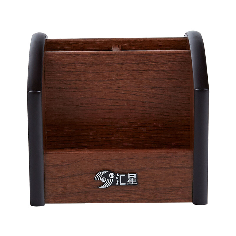 汇星多功能笔筒收纳 木质笔筒 创意名片架高档办公桌面摆件笔筒 HX-1016高清大图