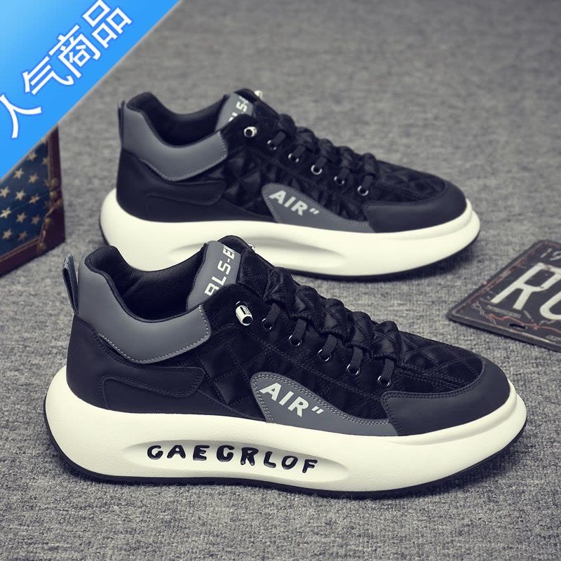 SUNTEK冬季男鞋加绒保暖2022新款一脚蹬厚底板鞋运动增高老爹潮鞋棉鞋男图片