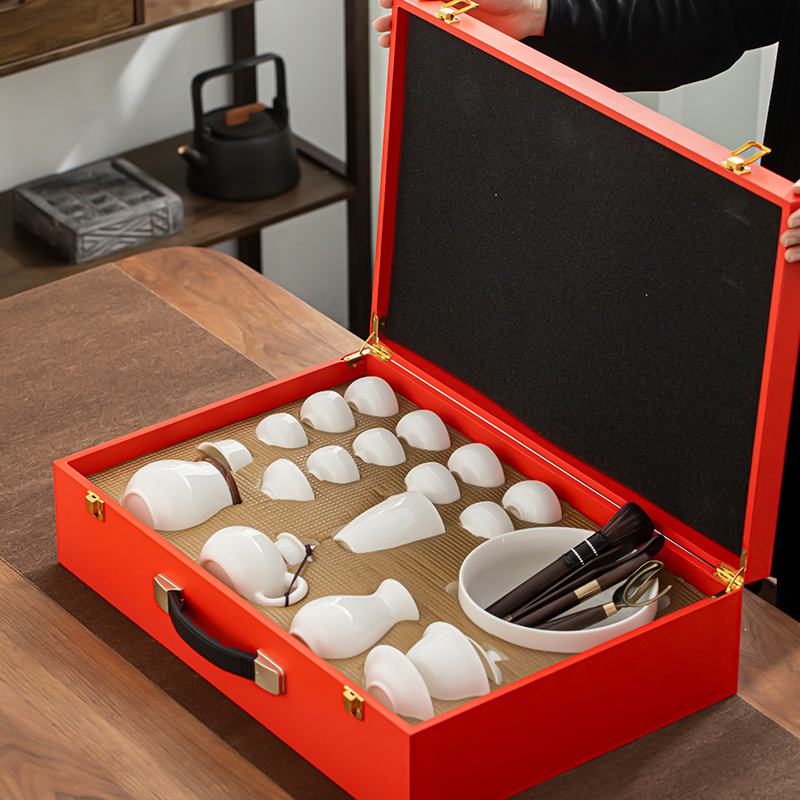 苏氏陶瓷(SUSHI CERAMICS)羊脂玉白瓷功夫茶具套装德化中国白三才盖碗泡茶壶茶洗大套礼盒装