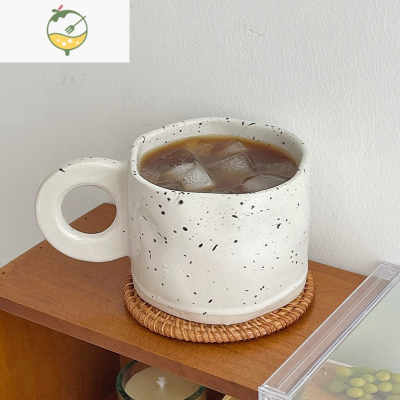 YICHENG穆尼 高级感马克杯挂耳咖啡杯子不规则泼墨大耳朵艺术感早餐陶瓷茶具