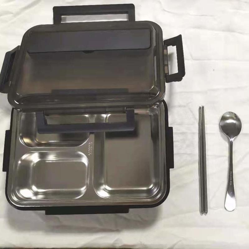 304不锈钢分格餐盒学生快餐盒保温饭盒双层隔热防烫餐盒 黑色 正方形
