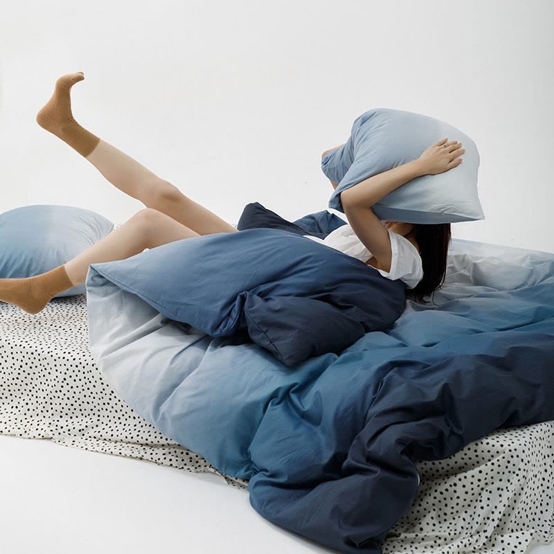 渐变色四件套40支全棉被套南通床单被套床上三件套床笠图片