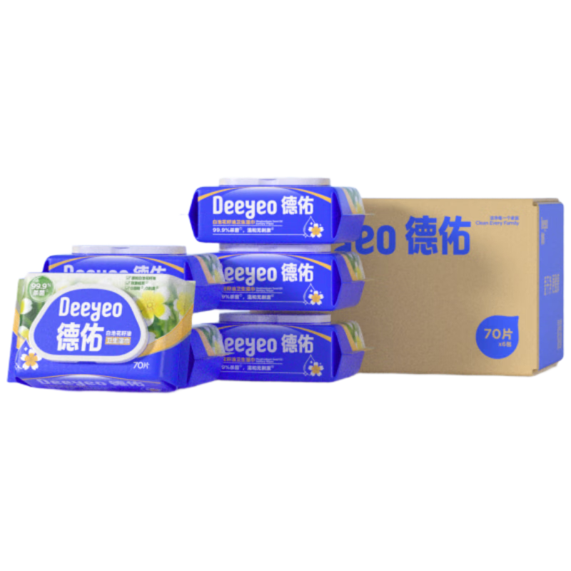 德佑 白池花籽油卫生湿巾70片*6包 (箱装)