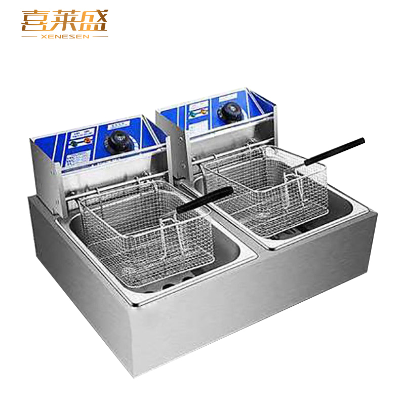 喜莱盛DZL-12L加厚商用不锈钢单缸单筛电炸炉油炸锅炸薯条机炸鸡炉油炸机油锅机 12L电炸炉双缸