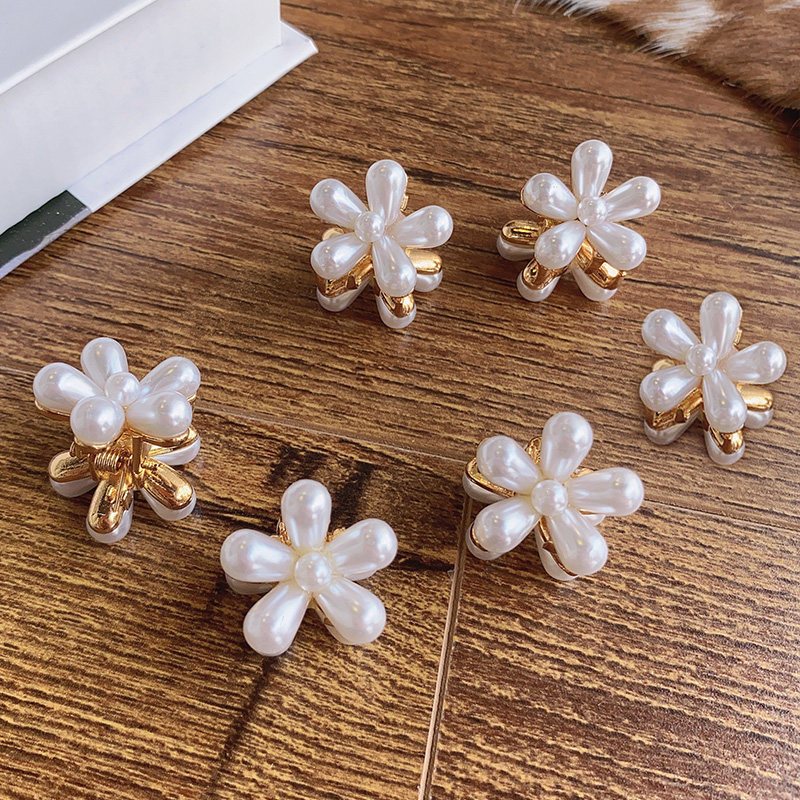珍珠双面五瓣花夹侧边发夹抓夹鲨鱼夹刘海发卡顶夹小迷你夹子头饰
