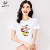 WAXY日系轻奢短袖T恤女印花2022春夏季气质高端时尚打底衫上衣潮