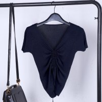 冰丝针织衫女夏套头2018新款薄款修身短款打底衫v领短袖纯色上衣
