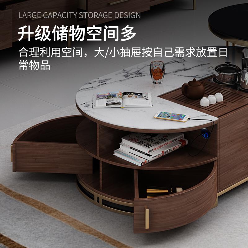 岩板升降功夫茶几电视柜组合简约现代轻奢创意多功能茶桌岩板茶几高清大图