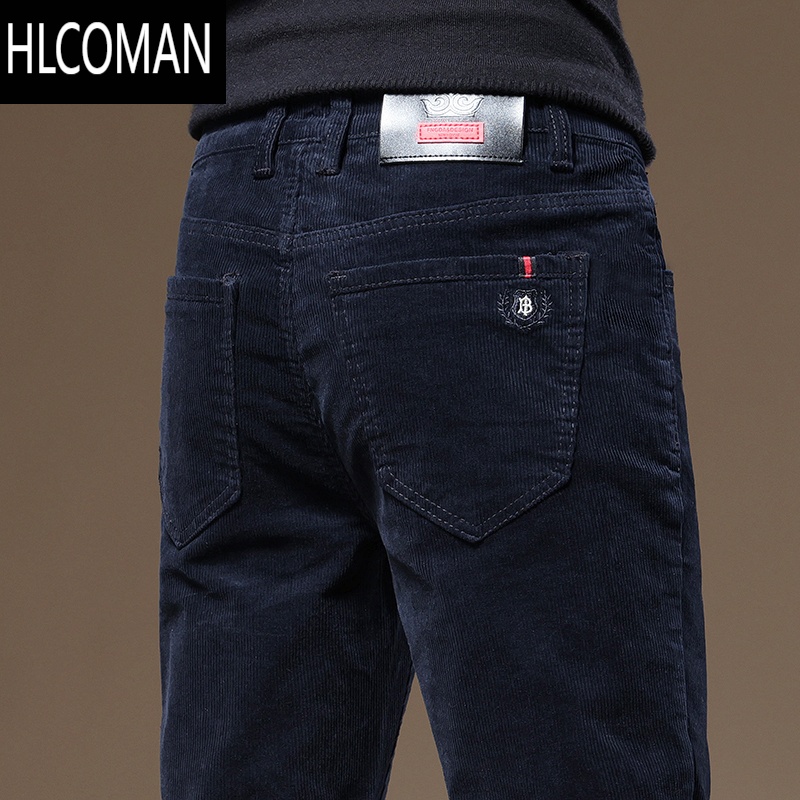 HLCOMAN灯芯绒裤子男款条绒休闲裤男士直筒宽松加厚男裤冬季加绒A款 34腰围2尺7 621藏青色1条装