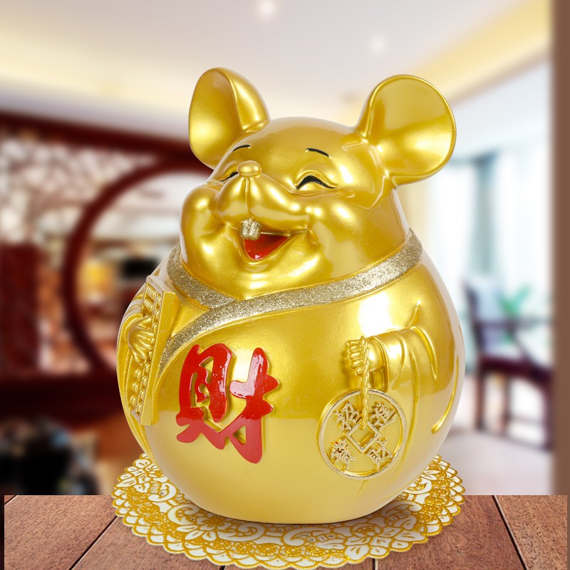 老鼠存钱罐只进不出储蓄罐不可取大容量家用创意金钱鼠储钱罐摆件 三维工匠 金鼠中号24*19*19(可取)(送底垫高清大图