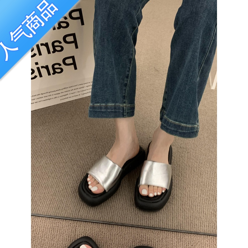 suntek法式晚风厚底松糕鞋2023年夏季新款配裙子仙女风一字拖外穿凉