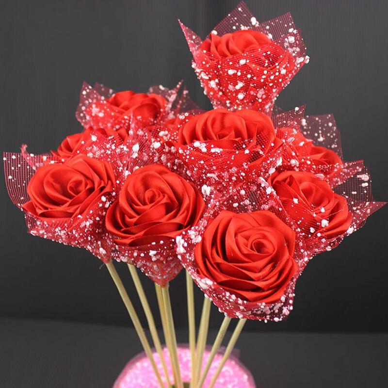 手工玫瑰花花杆材料丝带玫瑰花材料包套装彩带丝带点纱包装缎带绸带