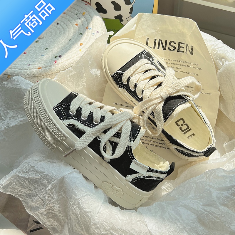 SUNTEK厚底帆布鞋女小众原创设计小白鞋小香风奶fufu休闲鞋子板鞋高清大图