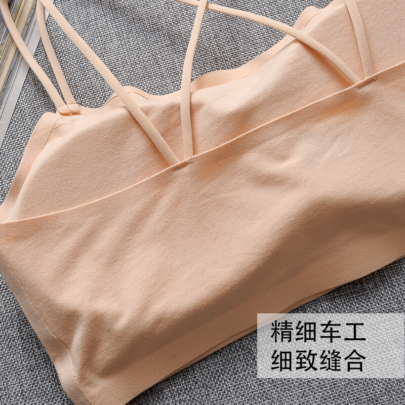 波迷娜(BOMINA)高中生无钢圈美背聚拢裹胸少女内衣网红内衣美背高中学生少女打底裹胸防走光文胸抹胸吊带小背心 白色 均