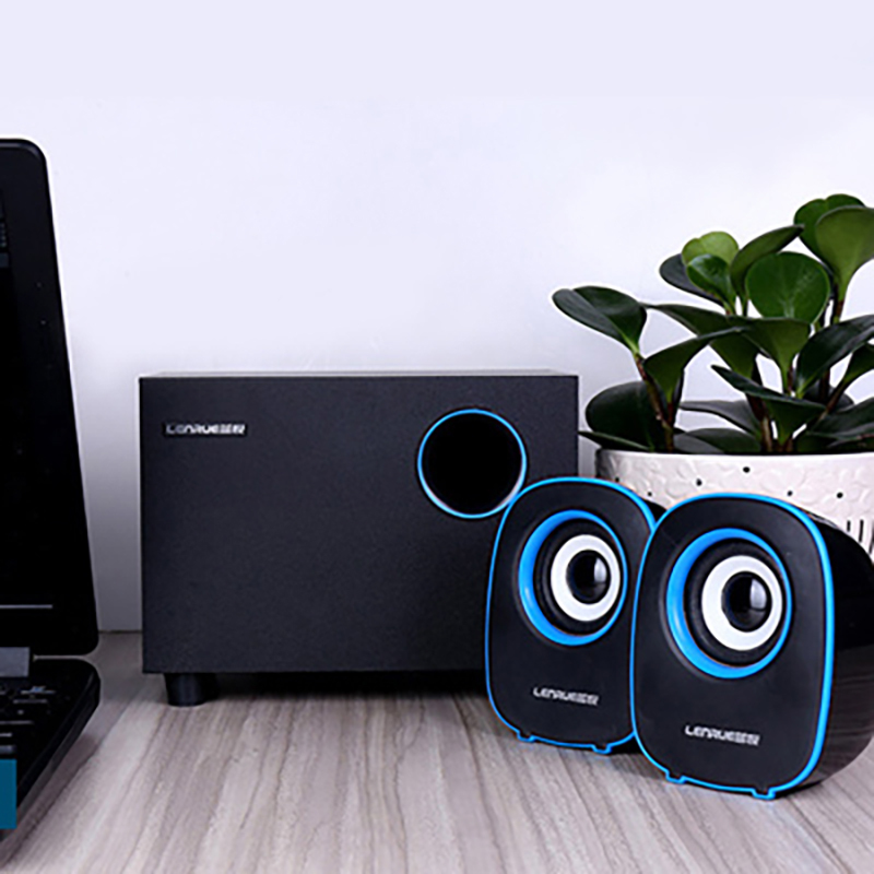 乐放D230 电脑音箱低音炮USB笔记本音响手机2.1声道多媒体立体声木质箱体 USB+3.5mm 蓝色