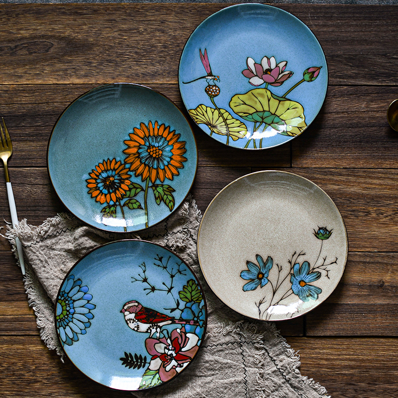 苏宁放心购创意陶瓷盘子碟子套装釉下彩家用菜盘餐盘圆形平盘餐具装饰