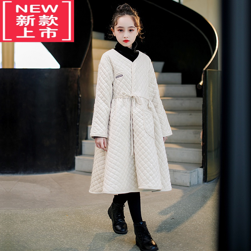 可莉允女童棉服中长款秋冬夹棉加绒加厚外套2022新款洋气连衣裙冬季过年