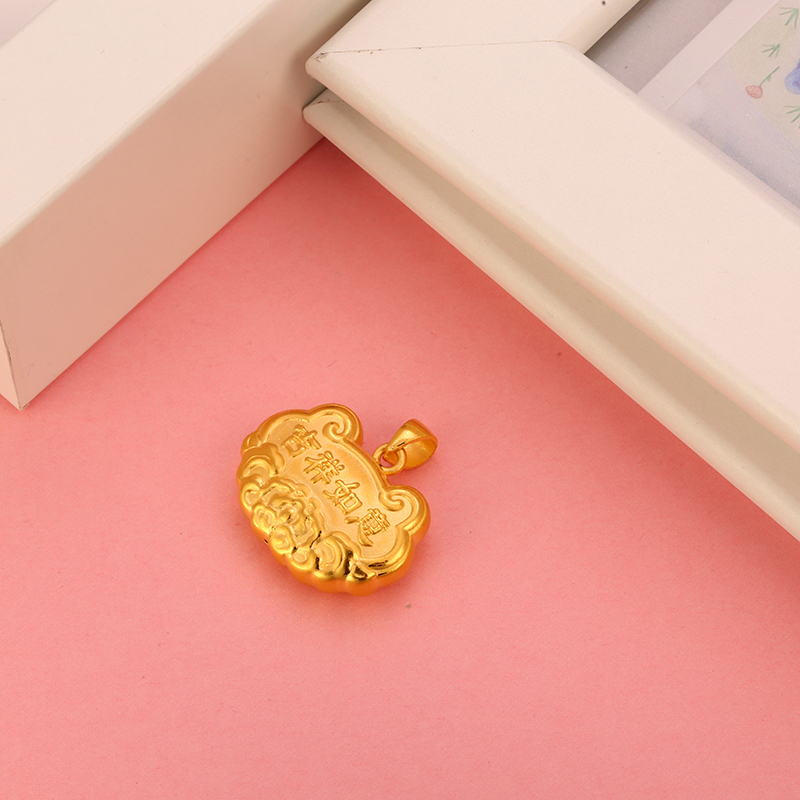 金一足金3D硬金吉祥如意平安锁黄金吊坠儿童金锁婴儿锁吊坠项链 (定价)ACB031