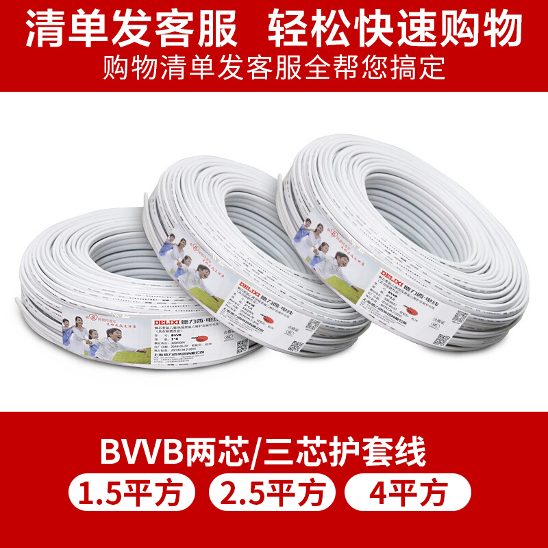 德力西电气(DELIXI ELECTRIC)电线二芯护套线50米白色4平方两芯