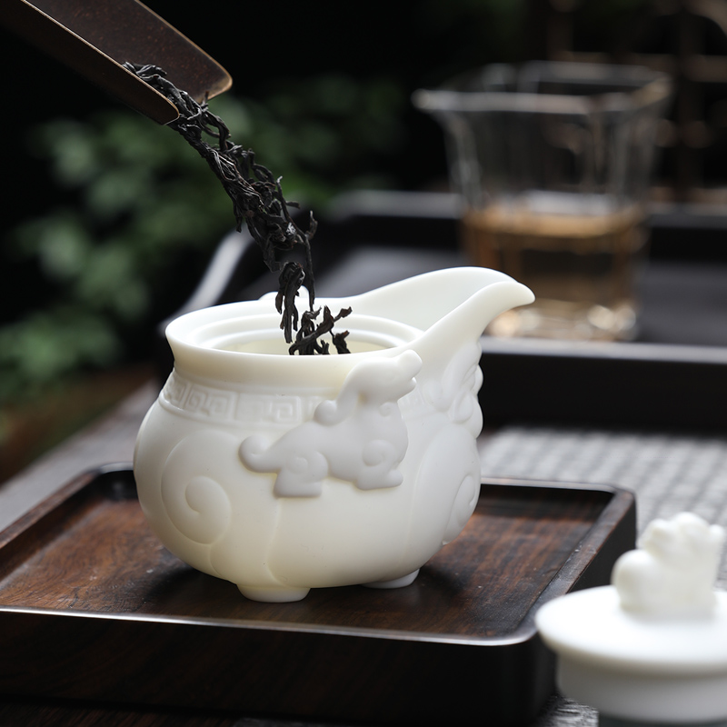 元青茶壶(MULTIPOTENT)羊脂玉中国白陶瓷功夫茶具泡茶壶单壶 麒麟壶210ml高清大图