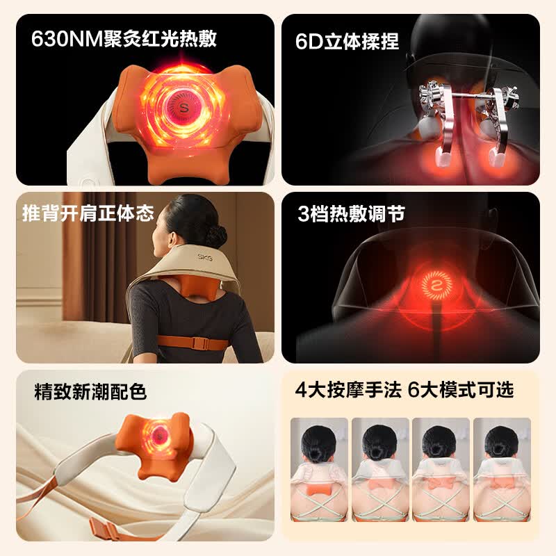 艾诗凯奇SKG智能温热肩颈按摩器3D深层揉捏舒缓颈椎疲劳便携设计高清大图