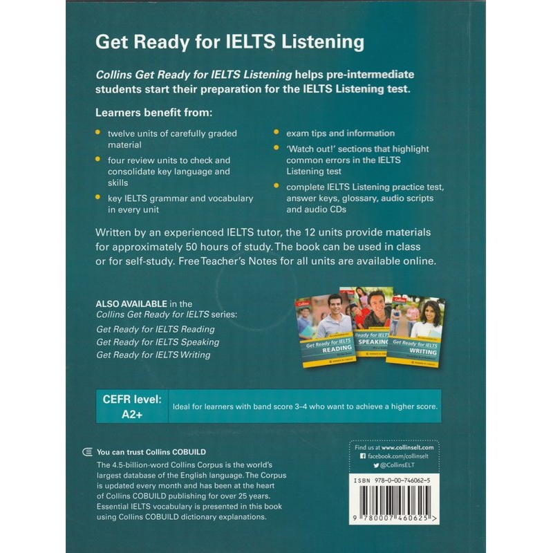 [正版]柯林斯雅思基础听力考试 英文原版 Get Ready IELTS Listening(附2CD)备考雅思听高清大图