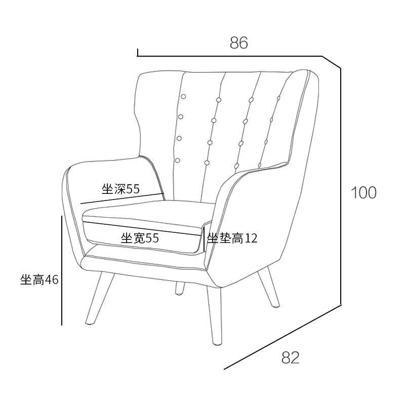 沙发单椅美式休闲单人椅客厅卧室布艺小沙发老虎椅子