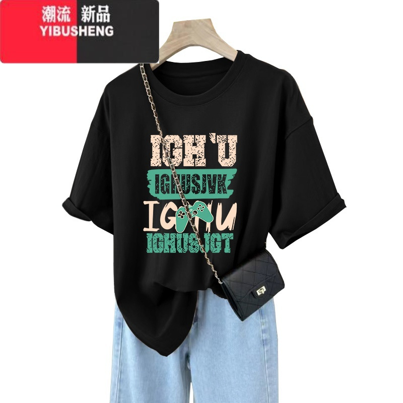 YIBUSHENG美式复古短袖T恤女季2024新款oversize大码港味chic上衣服