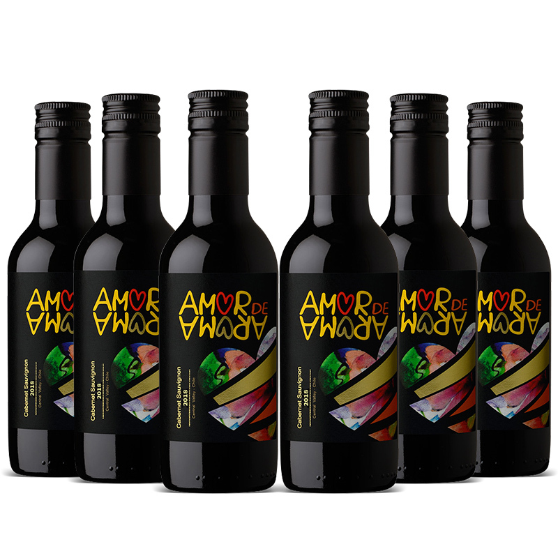 [酒庄直供]智利原装原瓶进口干红葡萄酒赤霞珠小瓶红酒187ml*6支木箱装