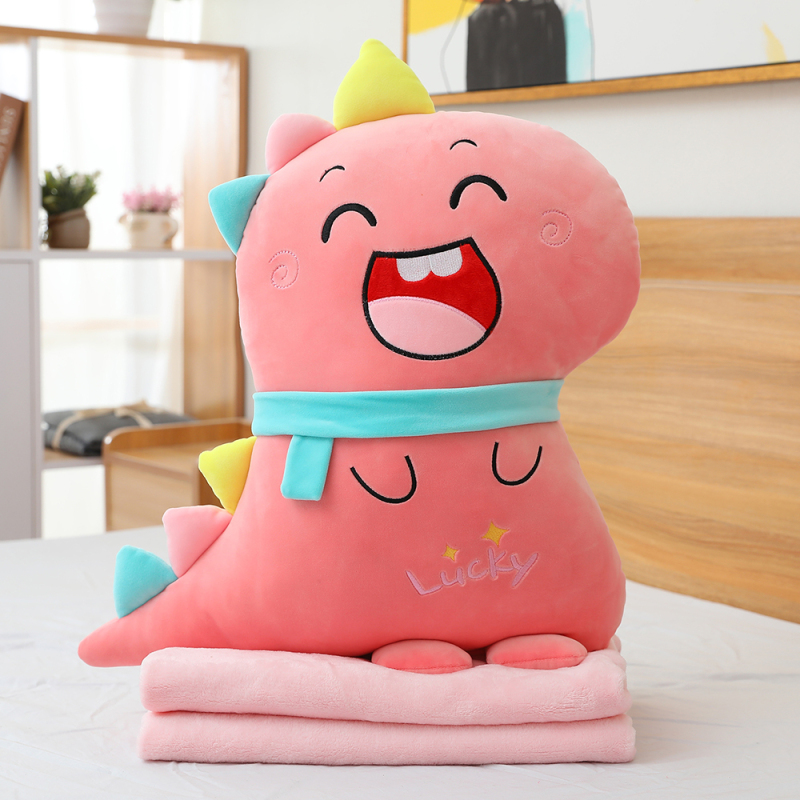 鸱吻恐龙毛绒玩具ins网红抱枕可爱布娃娃睡觉女孩生日礼物送闺蜜女友(60cm 西瓜红 三合一1.1m毛毯)