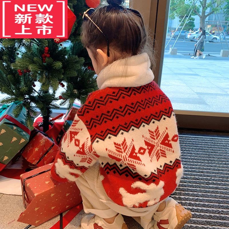 可莉允童装毛衣2022年秋冬男女童针织衫圆领儿童圣诞主题服装红色毛线衣图片
