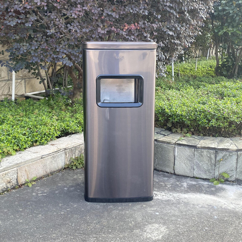 GNF烟灰缸垃圾桶20L室内座地烟灰桶立式落地不锈钢带烟灰缸垃圾桶商用写字楼KTV酒吧公司单位走廊电梯口高档灭烟桶高清大图