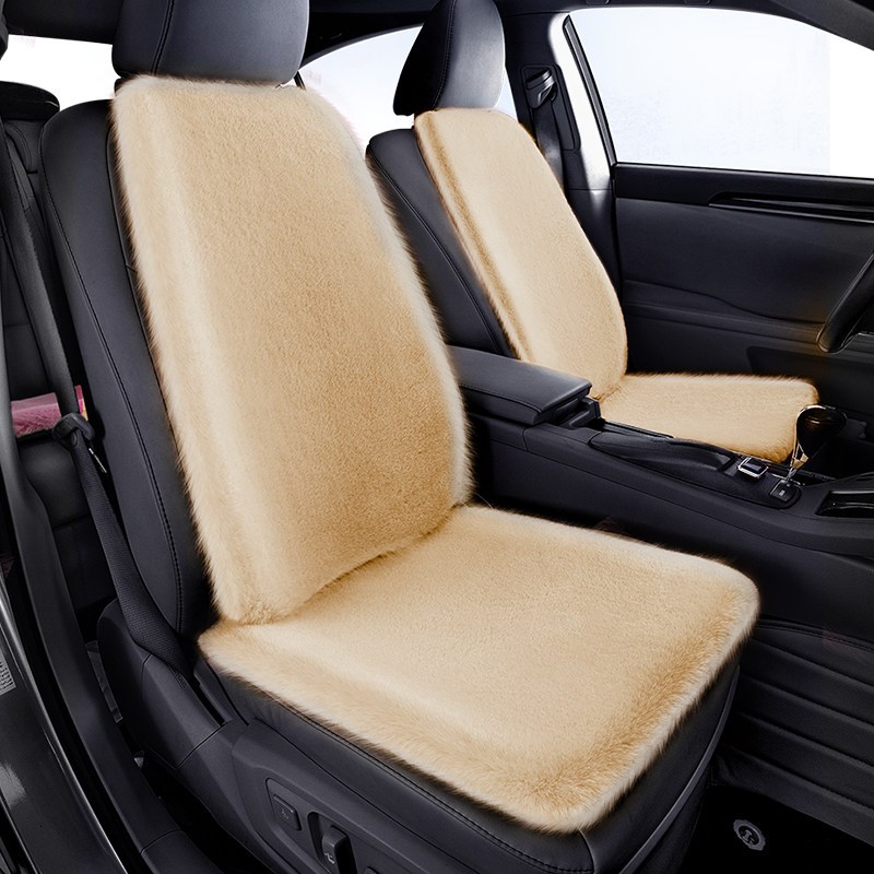 汽车坐垫冬季短毛绒保暖棉垫冬天座垫车毯垫子单片座椅三件套米色坐垫