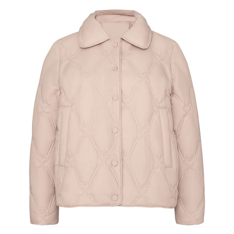 新款简约女式90绒女装尖领纯色羽绒服短款宽松外套_531 粉色 S