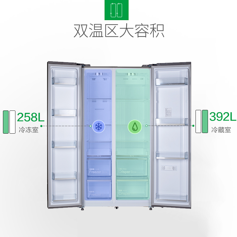 伊莱克斯ESE6539TA 650升大容量对开门冰箱 家用双门 双变频风冷无霜冰箱 电脑控温 新一级能效 节能电冰箱