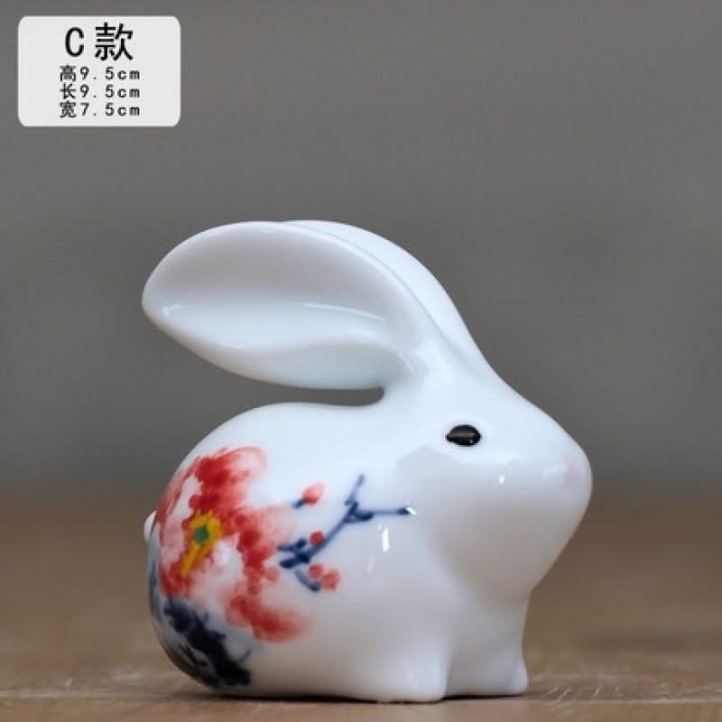 兔子摆件陶瓷饰品创意可爱客厅兔子摆设景德镇青花手绘兔子工艺品 三维工匠 3高清大图