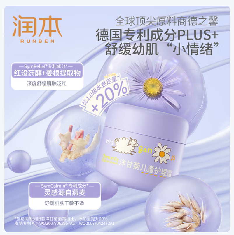 润本(RUNBEN)儿童面霜宝宝霜滋润保湿秋冬季防皴补水新生婴儿擦脸霜护肤润肤乳 儿童护理霜 50g 1瓶高清大图