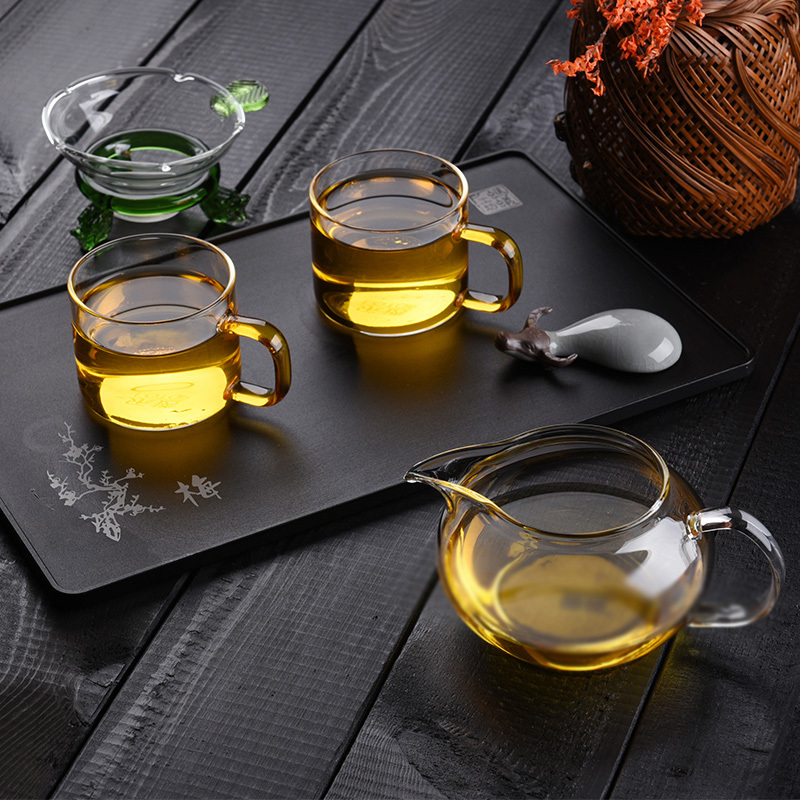 公道杯带茶漏耐热高温玻璃加厚功夫茶具茶海圆形公杯过滤茶器-C200P 容量:260ML(玻璃龙头过滤网)