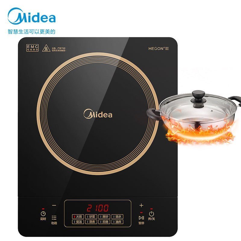 美的(Midea)电磁炉8档火力家用多功能电磁灶爆炒触控式微晶面板大线盘智能电磁炉 C21-Simple103