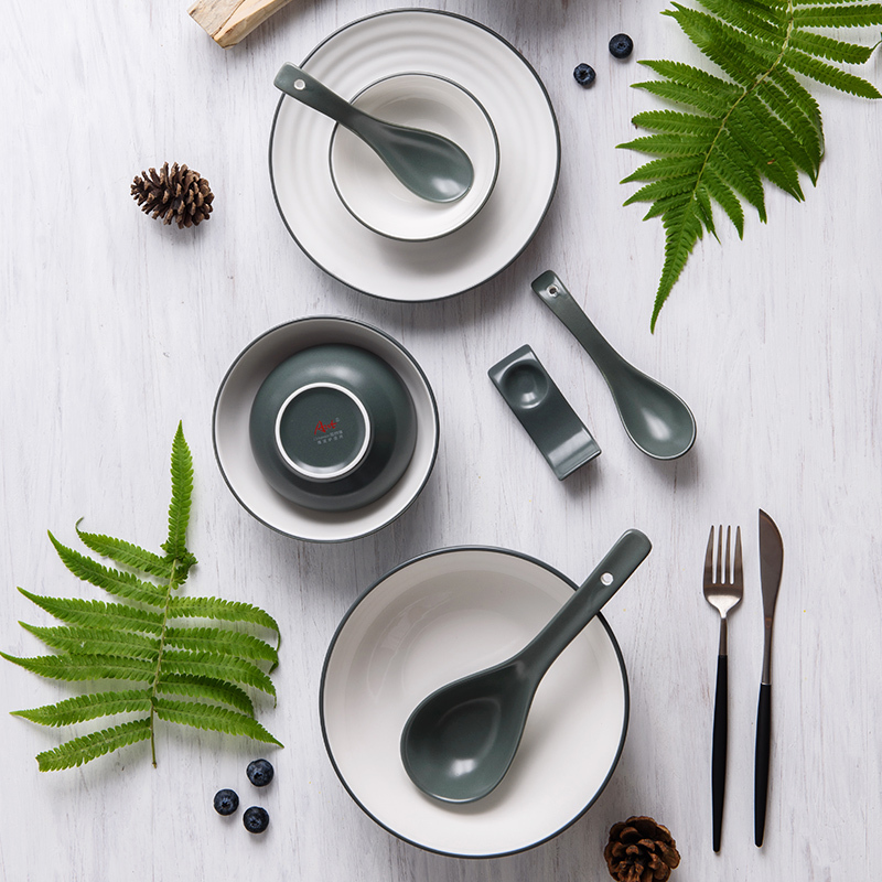 雅诚德(arst) 北欧简约陶瓷器碗家用吃饭 餐具组合米饭碗沙拉碗面碗西餐牛排盘菜盘蓝色 灰色-酱味碟4个装高清大图