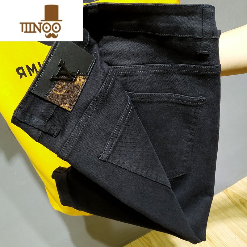 YANXU潮牌欧货男士牛仔裤2023新款高端轻奢弹力修身小脚裤网红同款九分高清大图