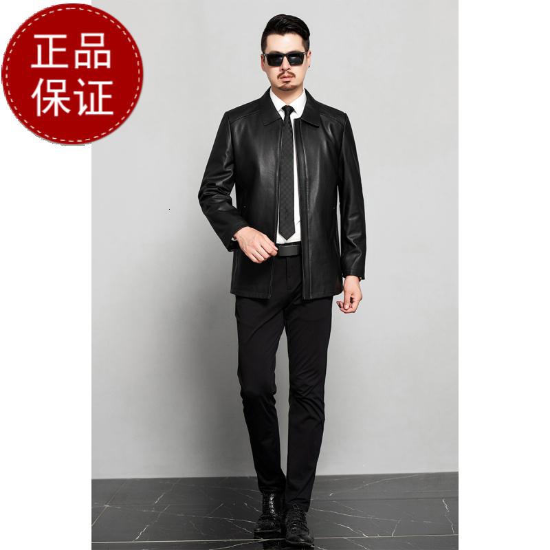 掉皮包换 头层男式纯羊皮夹克中年海宁真皮皮衣男纯皮夹克翻领秋季绵羊皮外套早买早便宜高清大图