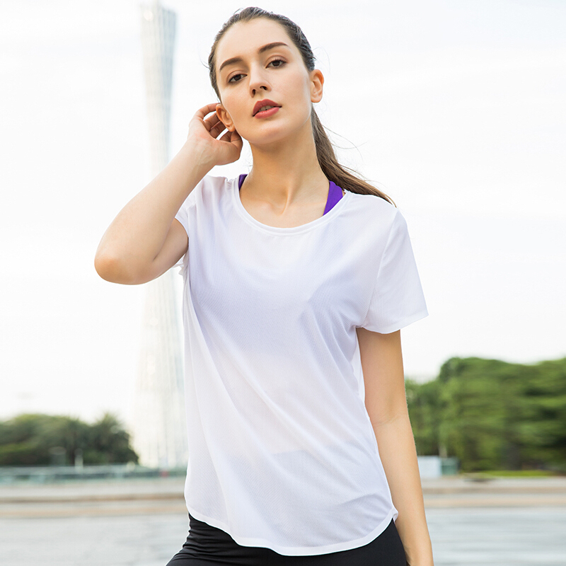 运动t恤女短袖宽松型t恤衫夏季速干跑步服瑜珈服速干衣白色