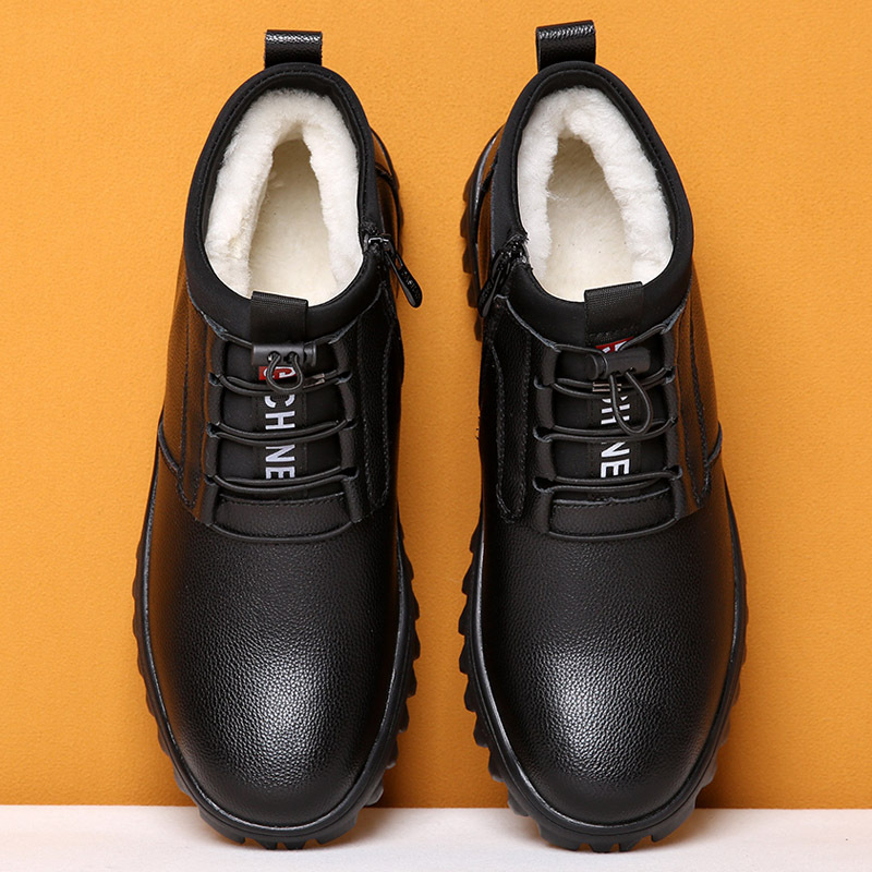 真皮棉鞋男士冬季加棉加绒休闲皮鞋男保暖中老年套脚棉靴